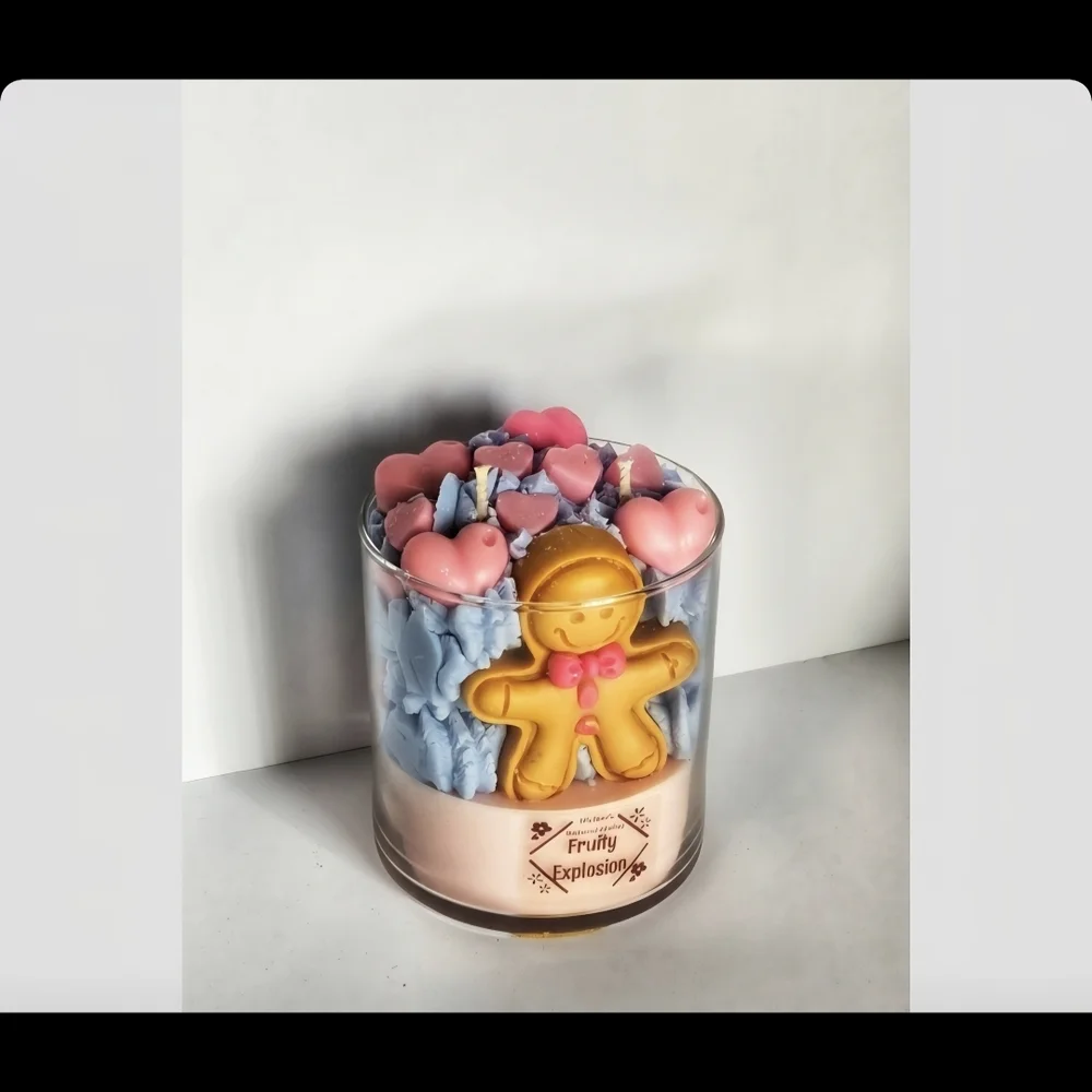 Gingerbread Man Candle with Pink and Blue Accents - Picture 3 of 3